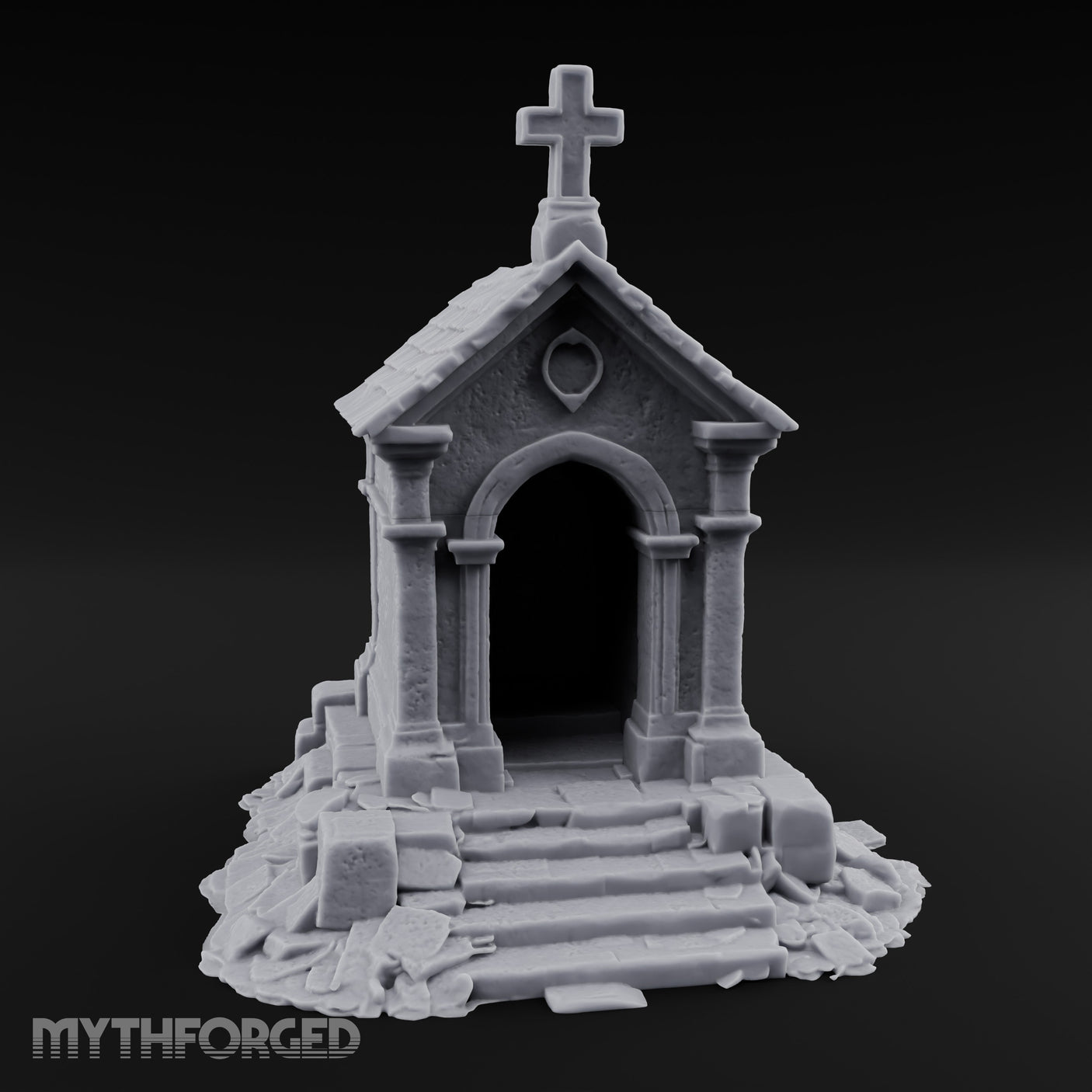 Cross-Crowned Arch-Columned Cemetery Mausoleum Miniature for Dungeons and Dragons, Pathfinder or other TTRPGs