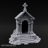 Cross-Crowned Arch-Columned Cemetery Mausoleum Miniature for Dungeons and Dragons, Pathfinder or other TTRPGs