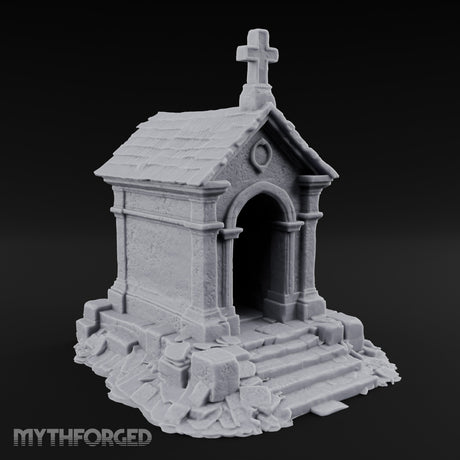 Cross-Crowned Arch-Columned Cemetery Mausoleum Miniature for Dungeons and Dragons, Pathfinder or other TTRPGs