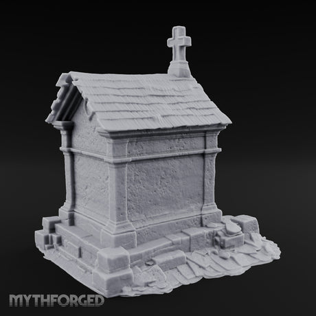 Cross-Crowned Arch-Columned Cemetery Mausoleum Miniature for Dungeons and Dragons, Pathfinder or other TTRPGs