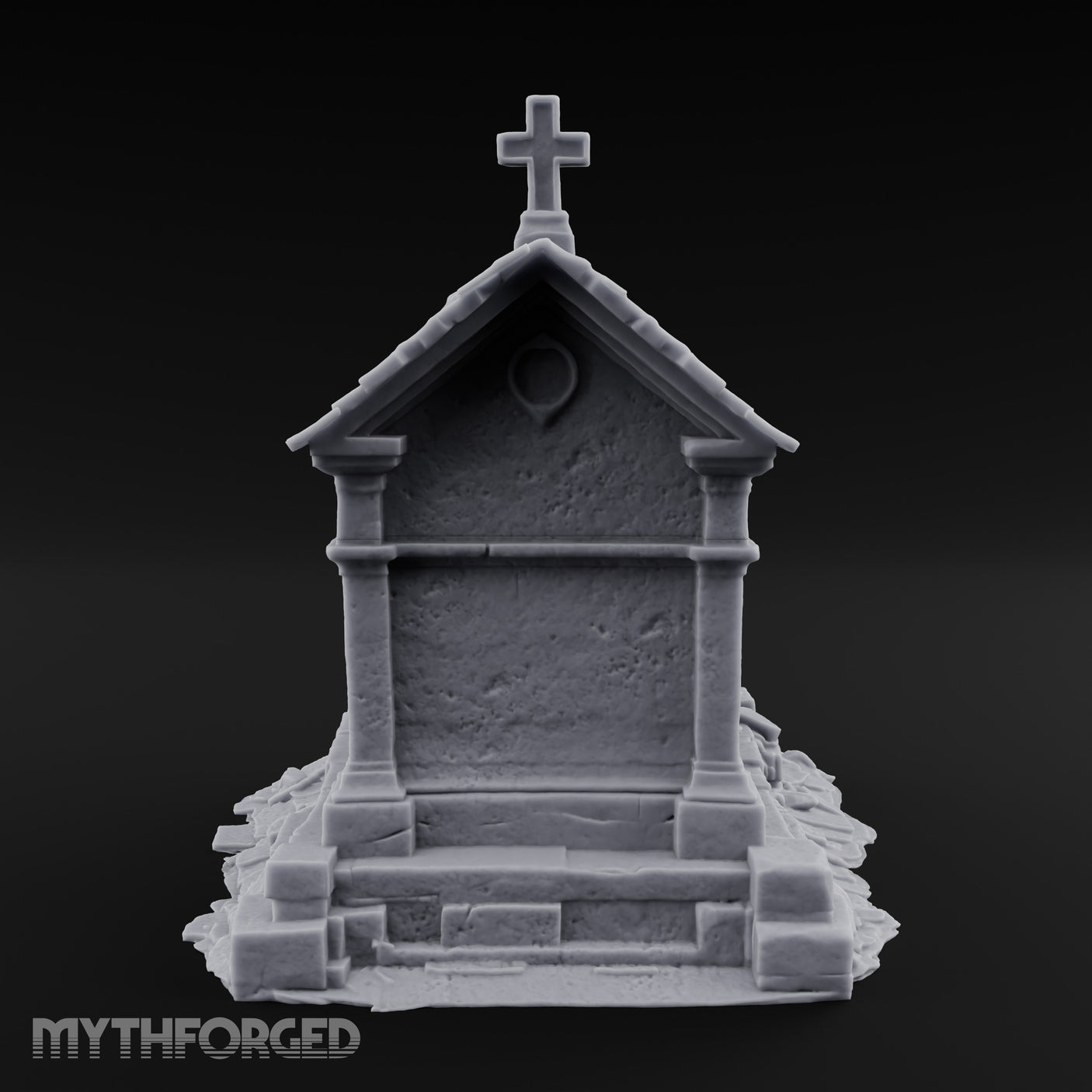 Cross-Crowned Arch-Columned Cemetery Mausoleum Miniature for Dungeons and Dragons, Pathfinder or other TTRPGs