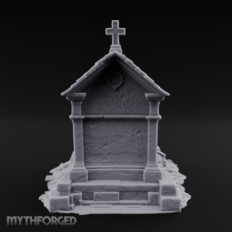 Cross-Crowned Arch-Columned Cemetery Mausoleum Miniature for Dungeons and Dragons, Pathfinder or other TTRPGs