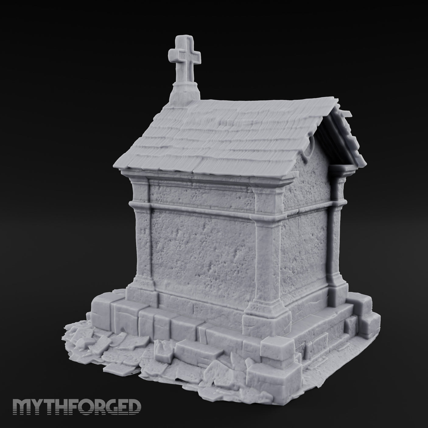 Cross-Crowned Arch-Columned Cemetery Mausoleum Miniature for Dungeons and Dragons, Pathfinder or other TTRPGs