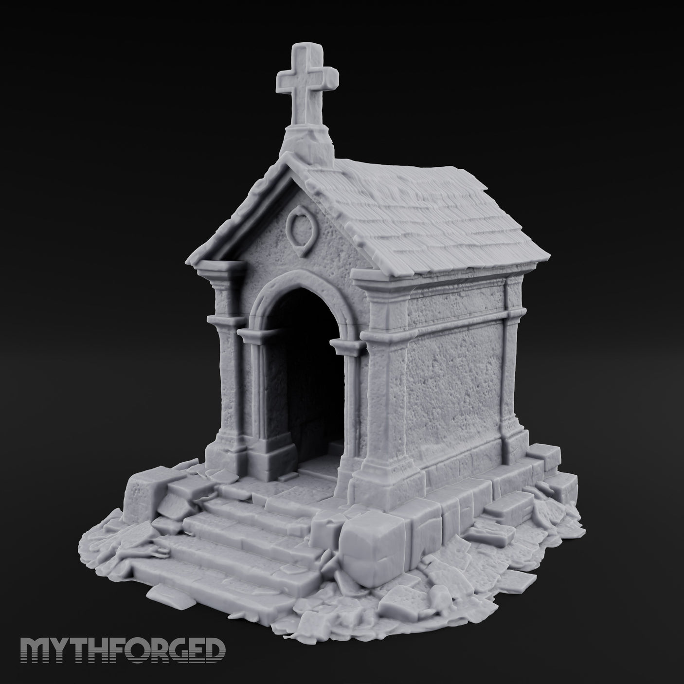 Cross-Crowned Arch-Columned Cemetery Mausoleum Miniature for Dungeons and Dragons, Pathfinder or other TTRPGs