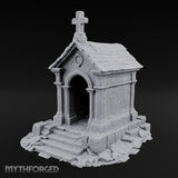 Cross-Crowned Arch-Columned Cemetery Mausoleum Miniature for Dungeons and Dragons, Pathfinder or other TTRPGs