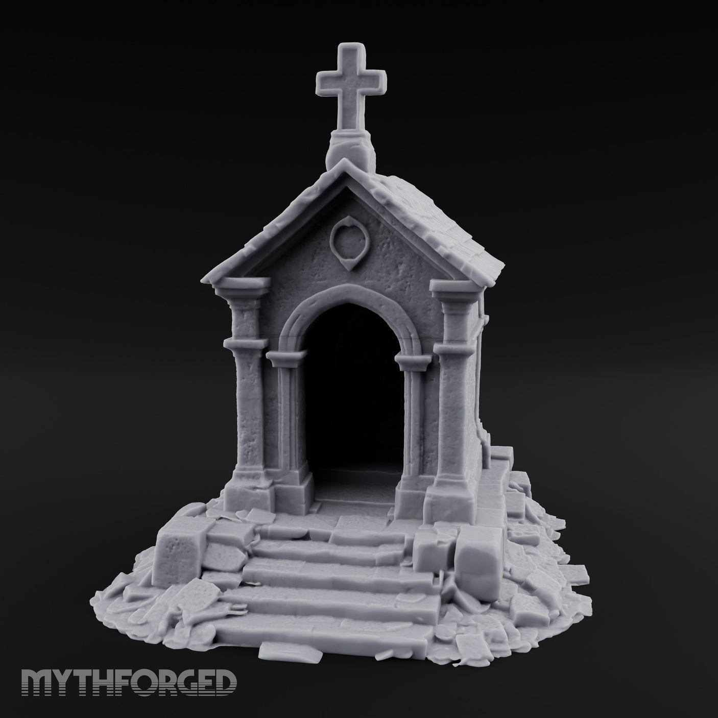 Cross-Crowned Arch-Columned Cemetery Mausoleum Miniature for Dungeons and Dragons, Pathfinder or other TTRPGs