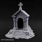 Cross-Crowned Arch-Columned Cemetery Mausoleum Miniature for Dungeons and Dragons, Pathfinder or other TTRPGs