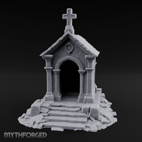 Cross-Crowned Arch-Columned Cemetery Mausoleum Miniature for Dungeons and Dragons, Pathfinder or other TTRPGs