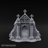 Cross-Crowned Celtic-Windowed Mausoleum Facade Ruins Miniature for Dungeons and Dragons, Pathfinder or other TTRPGs