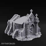 Cross-Crowned Celtic-Windowed Mausoleum Facade Ruins Miniature for Dungeons and Dragons, Pathfinder or other TTRPGs