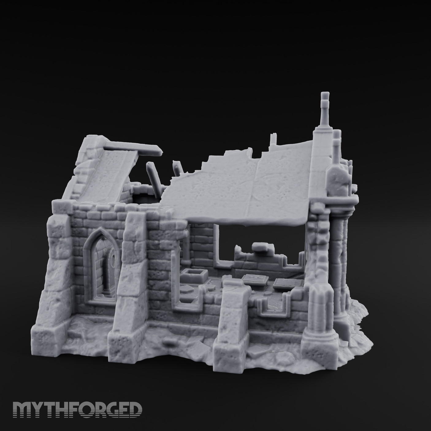 Cross-Crowned Celtic-Windowed Mausoleum Facade Ruins Miniature for Dungeons and Dragons, Pathfinder or other TTRPGs