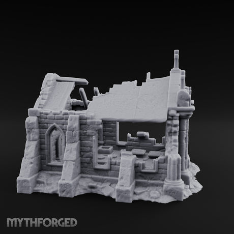 Cross-Crowned Celtic-Windowed Mausoleum Facade Ruins Miniature for Dungeons and Dragons, Pathfinder or other TTRPGs