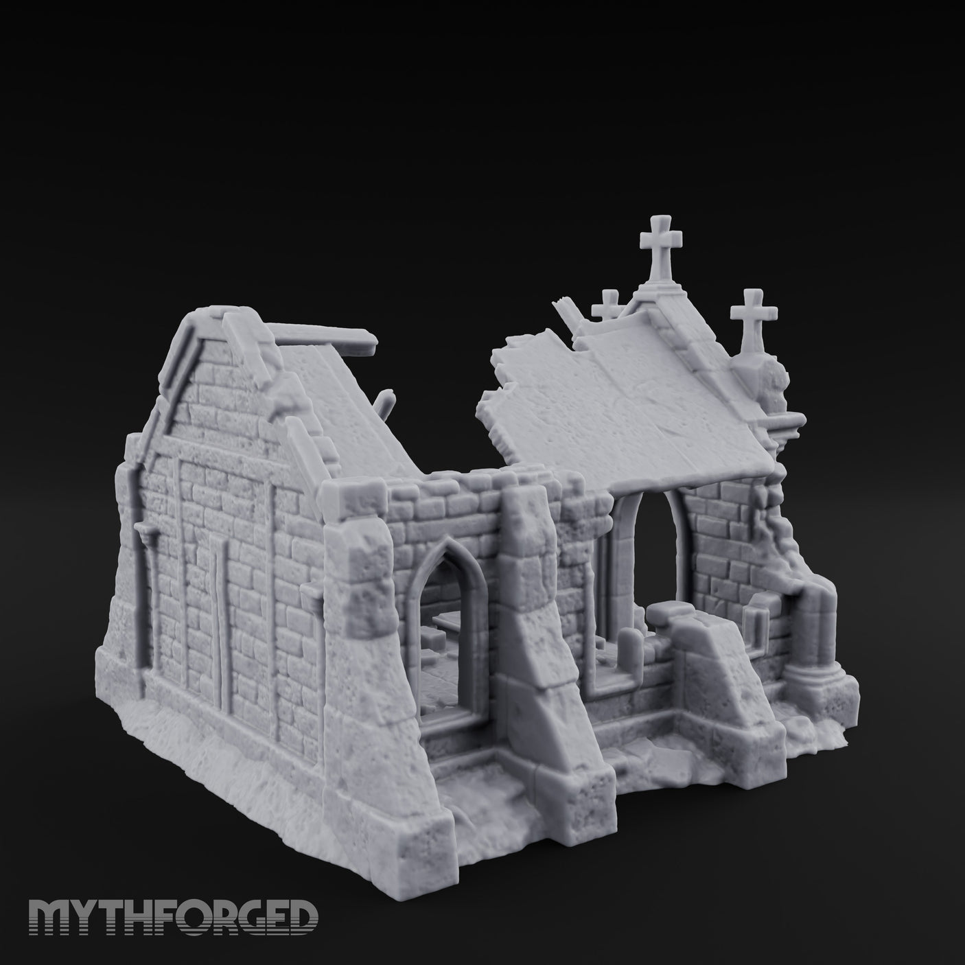 Cross-Crowned Celtic-Windowed Mausoleum Facade Ruins Miniature for Dungeons and Dragons, Pathfinder or other TTRPGs