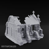 Cross-Crowned Celtic-Windowed Mausoleum Facade Ruins Miniature for Dungeons and Dragons, Pathfinder or other TTRPGs