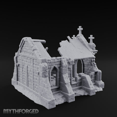Cross-Crowned Celtic-Windowed Mausoleum Facade Ruins Miniature for Dungeons and Dragons, Pathfinder or other TTRPGs