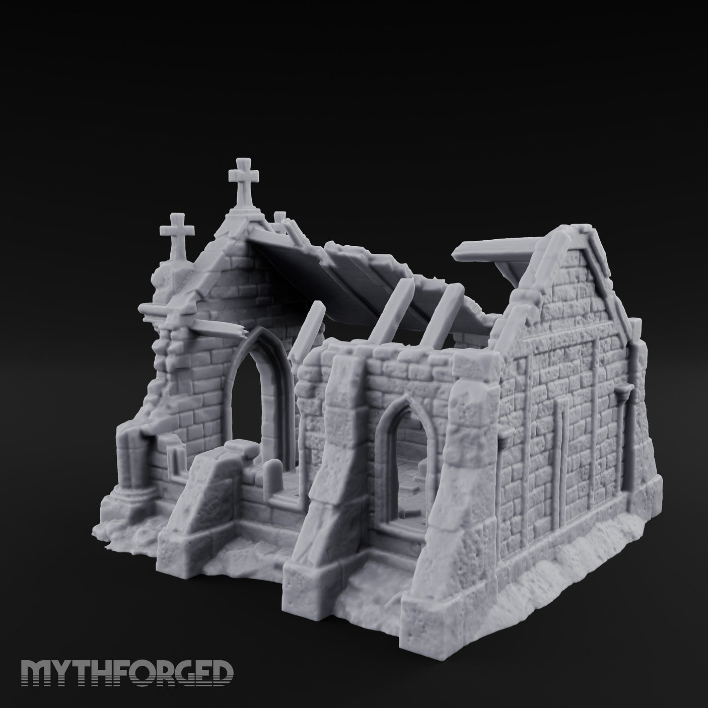 Cross-Crowned Celtic-Windowed Mausoleum Facade Ruins Miniature for Dungeons and Dragons, Pathfinder or other TTRPGs
