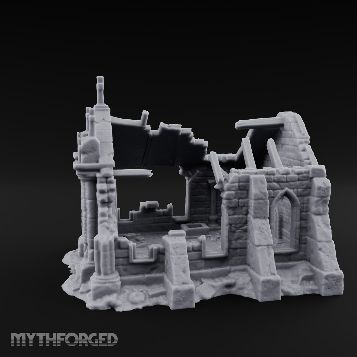 Cross-Crowned Celtic-Windowed Mausoleum Facade Ruins Miniature for Dungeons and Dragons, Pathfinder or other TTRPGs