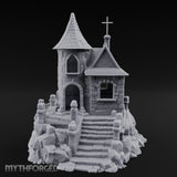 Cross-Crowned Cliff-Perched Stone Chapel Miniature for Dungeons and Dragons, Pathfinder or other TTRPGs