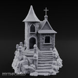 Cross-Crowned Cliff-Perched Stone Chapel Miniature for Dungeons and Dragons, Pathfinder or other TTRPGs