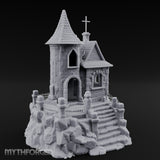 Cross-Crowned Cliff-Perched Stone Chapel Miniature for Dungeons and Dragons, Pathfinder or other TTRPGs