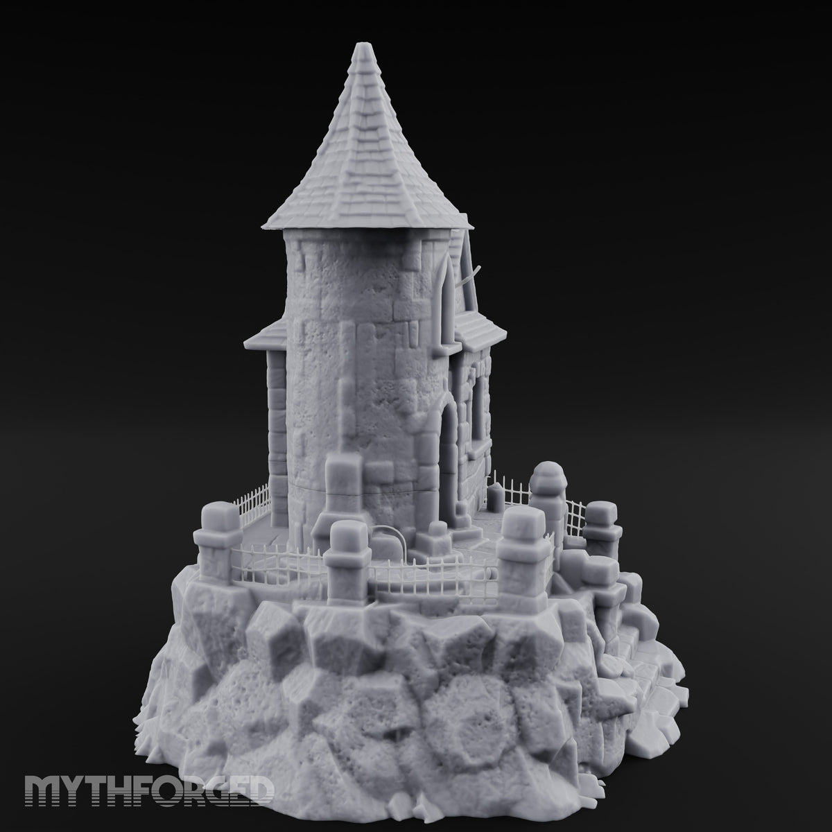 Cross-Crowned Cliff-Perched Stone Chapel Miniature for Dungeons and Dragons, Pathfinder or other TTRPGs