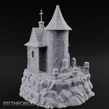 Cross-Crowned Cliff-Perched Stone Chapel Miniature for Dungeons and Dragons, Pathfinder or other TTRPGs