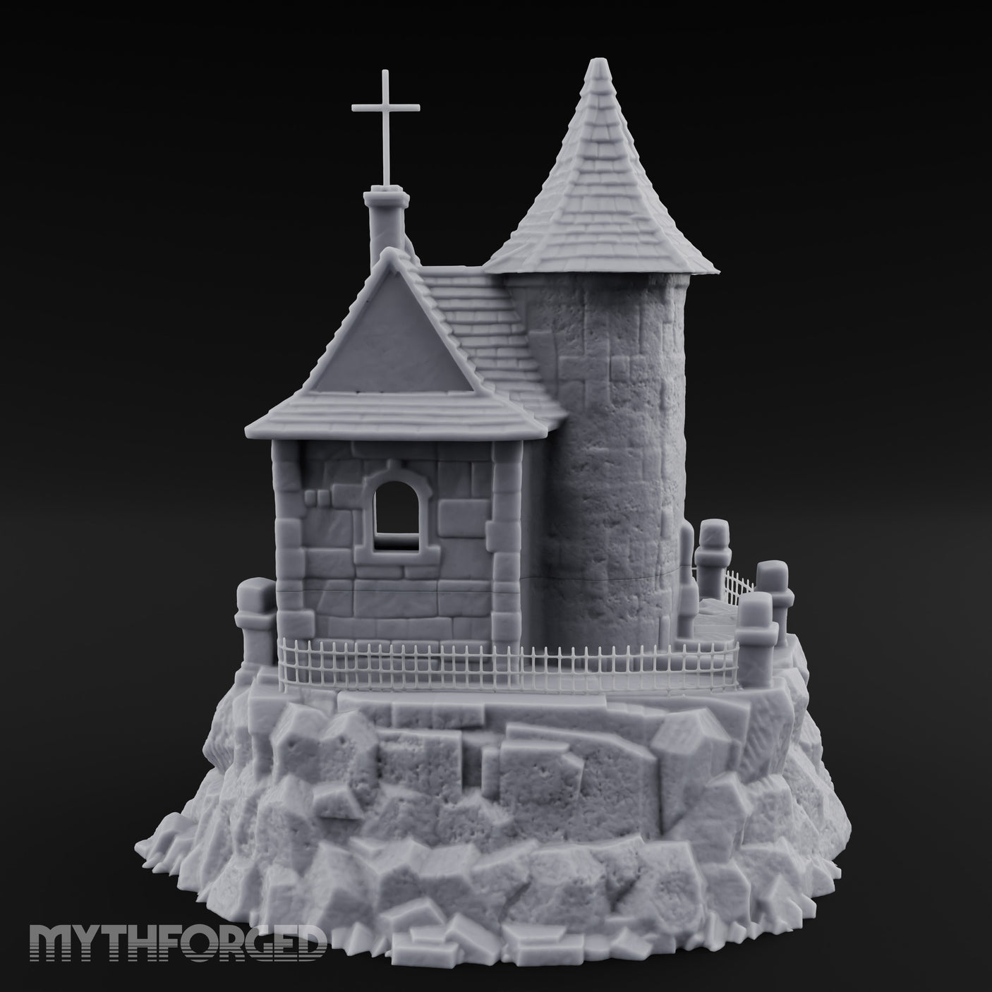 Cross-Crowned Cliff-Perched Stone Chapel Miniature for Dungeons and Dragons, Pathfinder or other TTRPGs