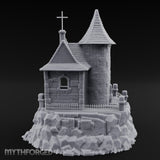 Cross-Crowned Cliff-Perched Stone Chapel Miniature for Dungeons and Dragons, Pathfinder or other TTRPGs
