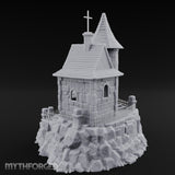 Cross-Crowned Cliff-Perched Stone Chapel Miniature for Dungeons and Dragons, Pathfinder or other TTRPGs