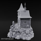 Cross-Crowned Cliff-Perched Stone Chapel Miniature for Dungeons and Dragons, Pathfinder or other TTRPGs