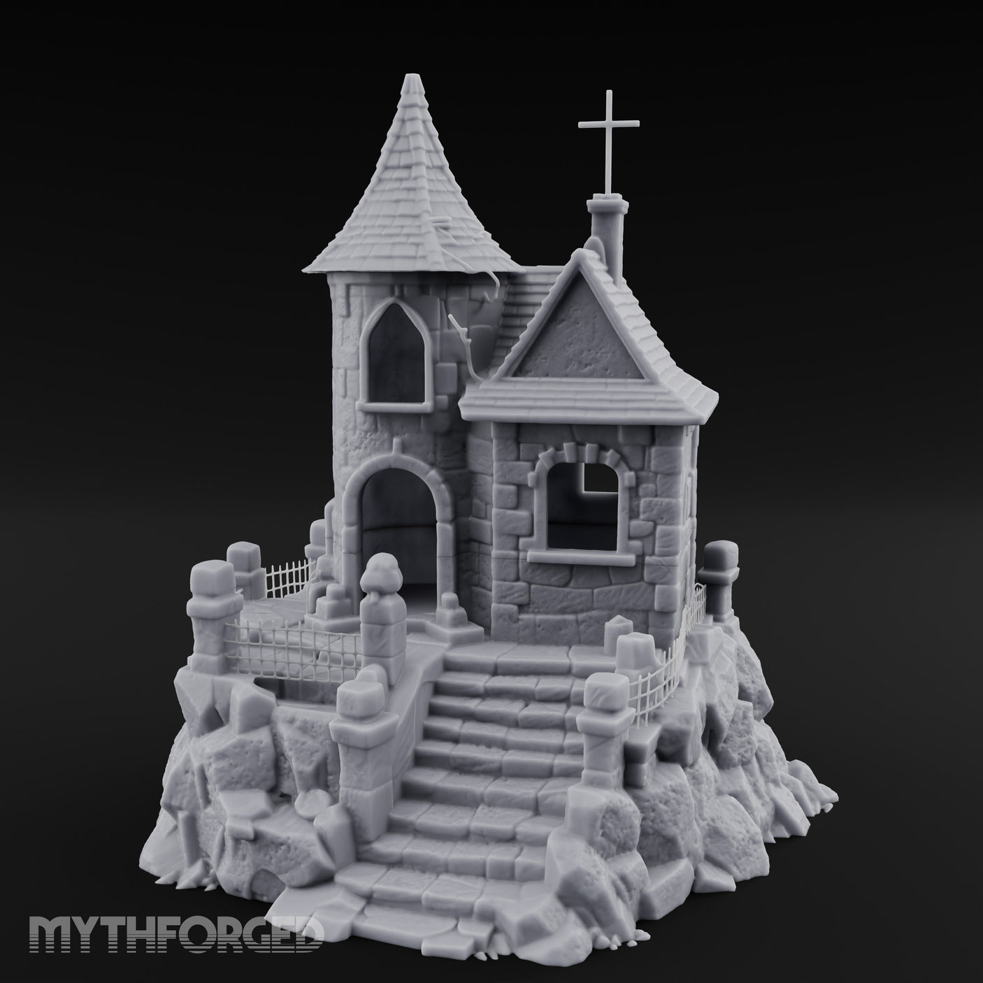 Cross-Crowned Cliff-Perched Stone Chapel Miniature for Dungeons and Dragons, Pathfinder or other TTRPGs