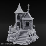 Cross-Crowned Cliff-Perched Stone Chapel Miniature for Dungeons and Dragons, Pathfinder or other TTRPGs