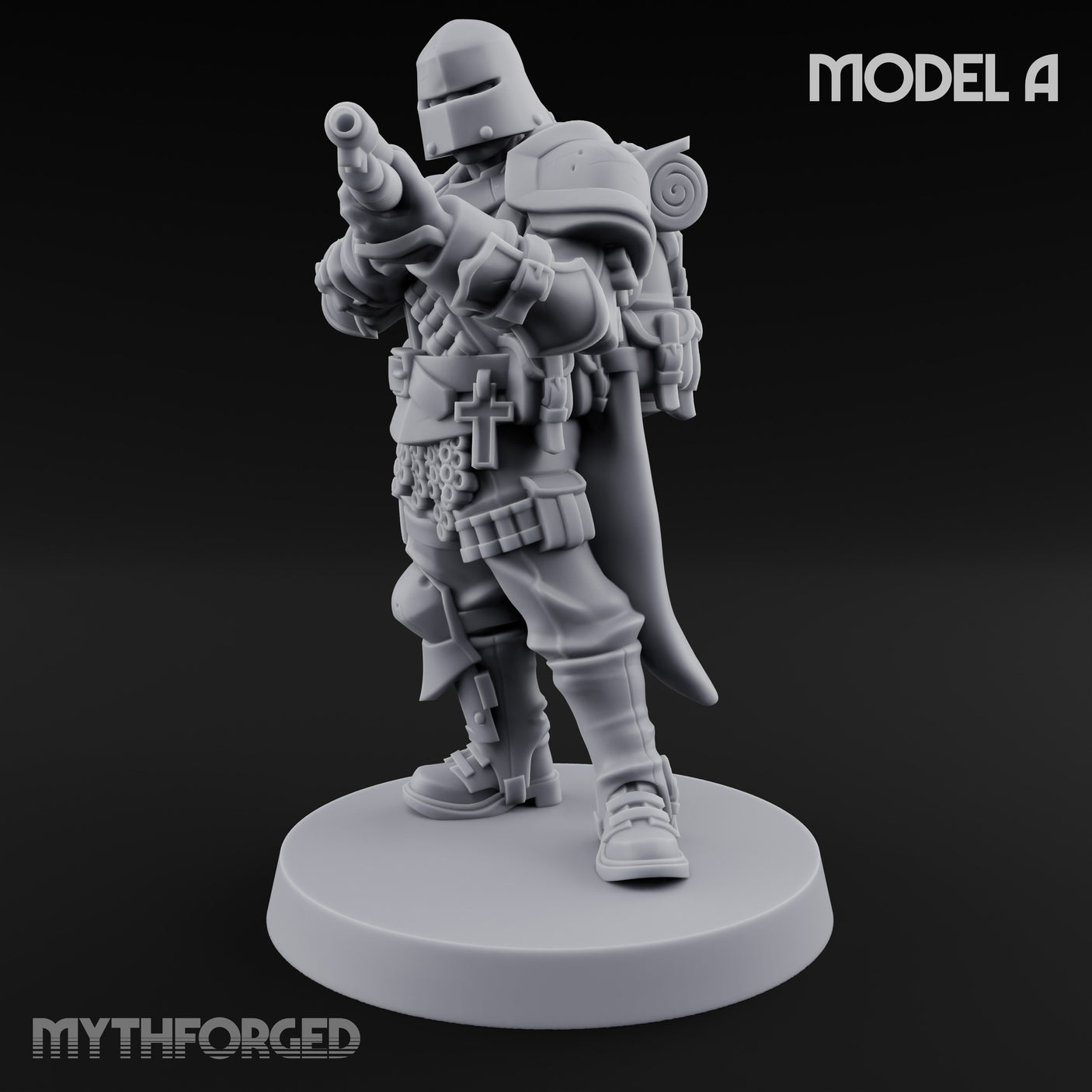 Cross Emblazoned Gun Bearing Ashen Trooper A Miniature for Dungeons and Dragons, Pathfinder or other TTRPGs
