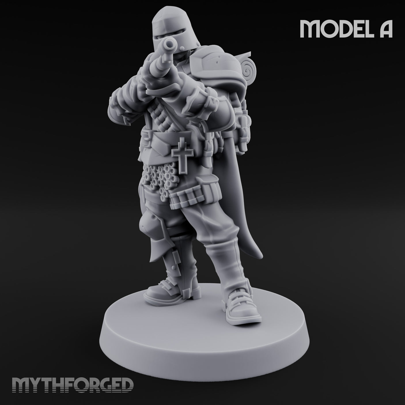 Cross Emblazoned Gun Bearing Ashen Trooper A Miniature for Dungeons and Dragons, Pathfinder or other TTRPGs