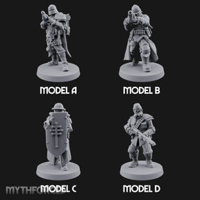 Cross Emblazoned Gun Bearing Ashen Troopers Miniature for Dungeons and Dragons, Pathfinder or other TTRPGs