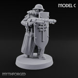 Cross Emblazoned Gun Bearing Ashen Troopers Miniature for Dungeons and Dragons, Pathfinder or other TTRPGs