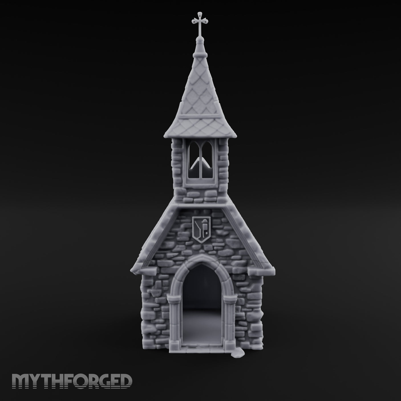 Cross-Pinnacled Diamond-Slated Stone Chapel Miniature for Dungeons and Dragons, Pathfinder or other TTRPGs