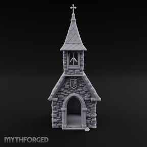 Cross-Pinnacled Diamond-Slated Stone Chapel Miniature for Dungeons and Dragons, Pathfinder or other TTRPGs