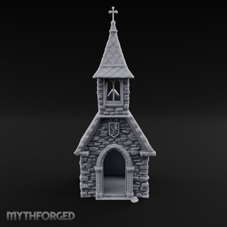 Cross-Pinnacled Diamond-Slated Stone Chapel Miniature for Dungeons and Dragons, Pathfinder or other TTRPGs