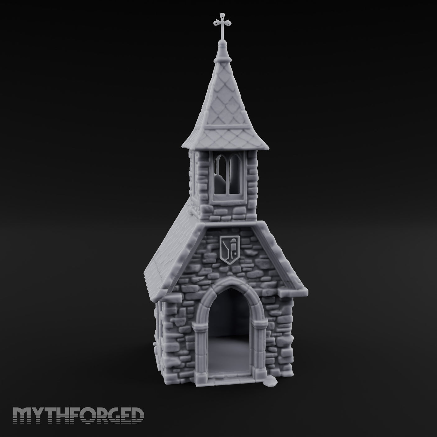 Cross-Pinnacled Diamond-Slated Stone Chapel Miniature for Dungeons and Dragons, Pathfinder or other TTRPGs