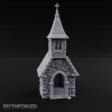 Cross-Pinnacled Diamond-Slated Stone Chapel Miniature for Dungeons and Dragons, Pathfinder or other TTRPGs