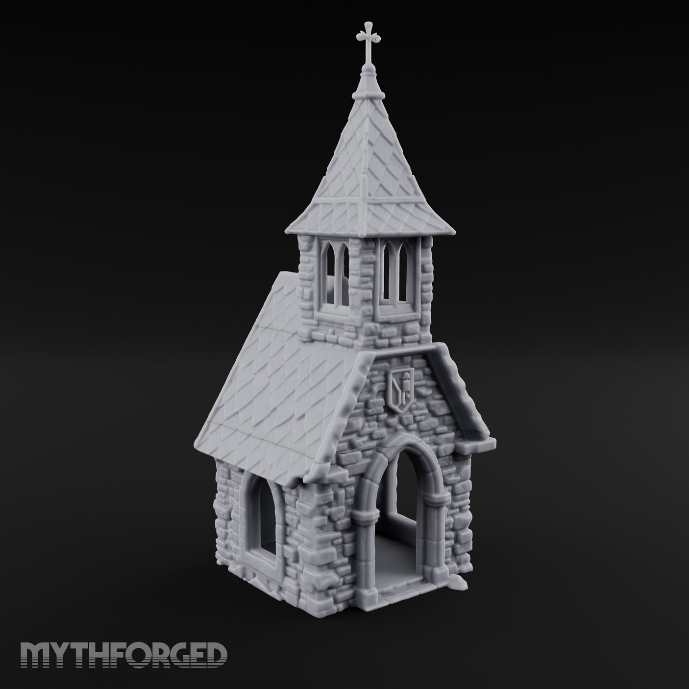 Cross-Pinnacled Diamond-Slated Stone Chapel Miniature for Dungeons and Dragons, Pathfinder or other TTRPGs