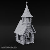 Cross-Pinnacled Diamond-Slated Stone Chapel Miniature for Dungeons and Dragons, Pathfinder or other TTRPGs