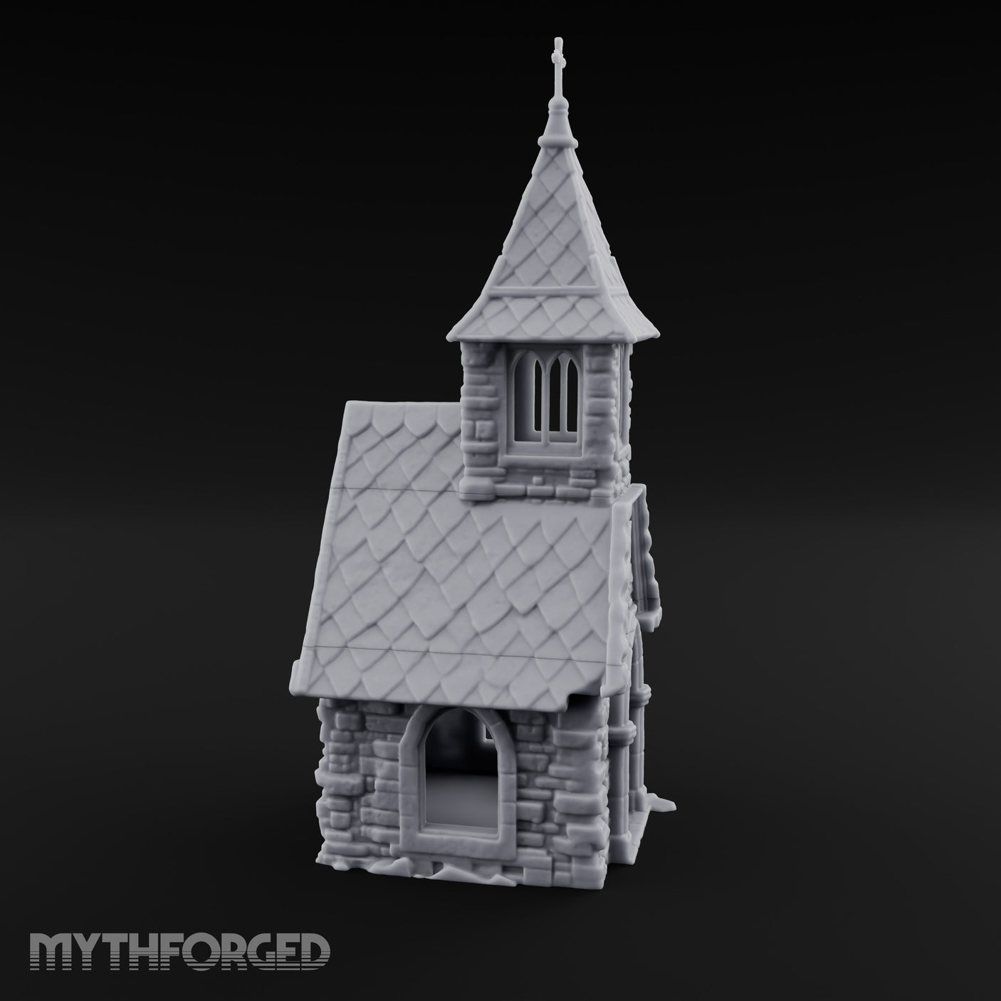 Cross-Pinnacled Diamond-Slated Stone Chapel Miniature for Dungeons and Dragons, Pathfinder or other TTRPGs