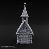 Cross-Pinnacled Diamond-Slated Stone Chapel Miniature for Dungeons and Dragons, Pathfinder or other TTRPGs
