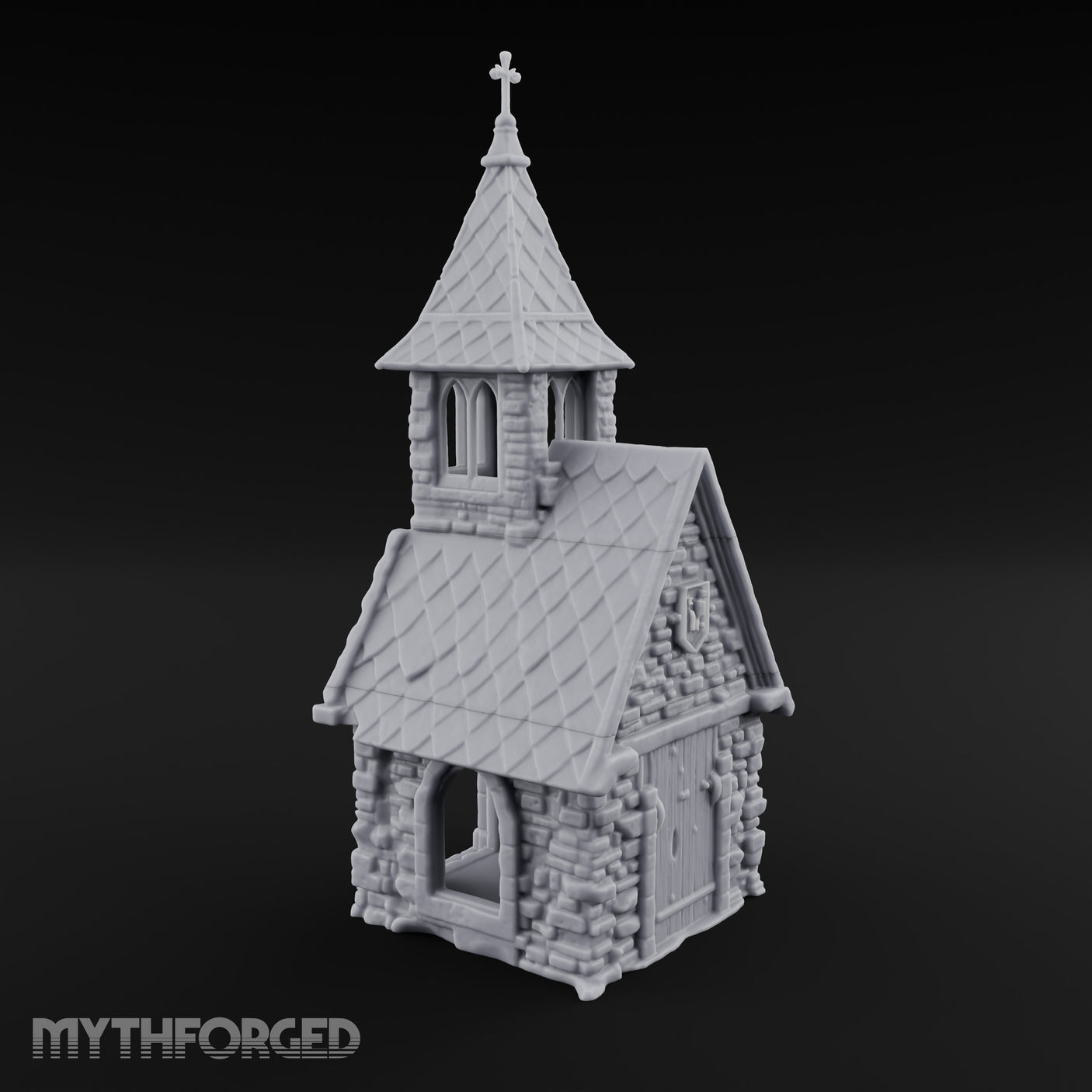 Cross-Pinnacled Diamond-Slated Stone Chapel Miniature for Dungeons and Dragons, Pathfinder or other TTRPGs