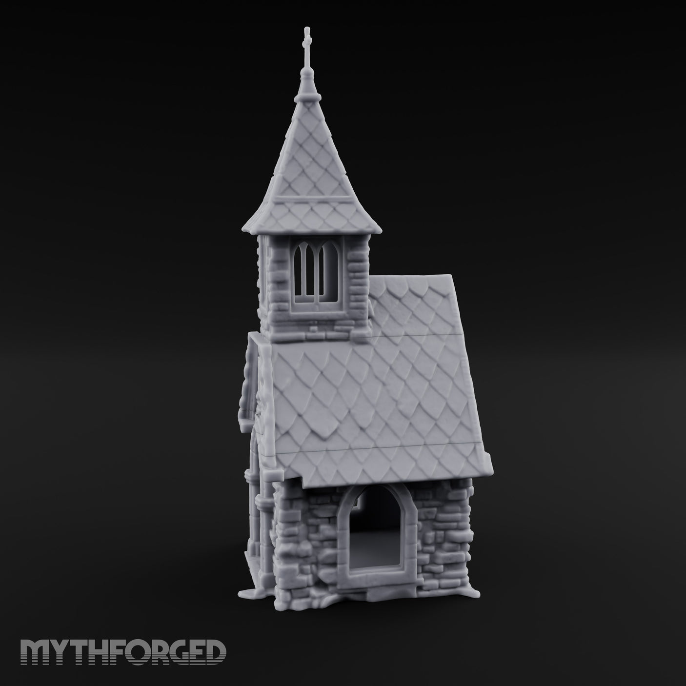 Cross-Pinnacled Diamond-Slated Stone Chapel Miniature for Dungeons and Dragons, Pathfinder or other TTRPGs
