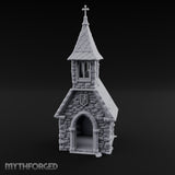Cross-Pinnacled Diamond-Slated Stone Chapel Miniature for Dungeons and Dragons, Pathfinder or other TTRPGs