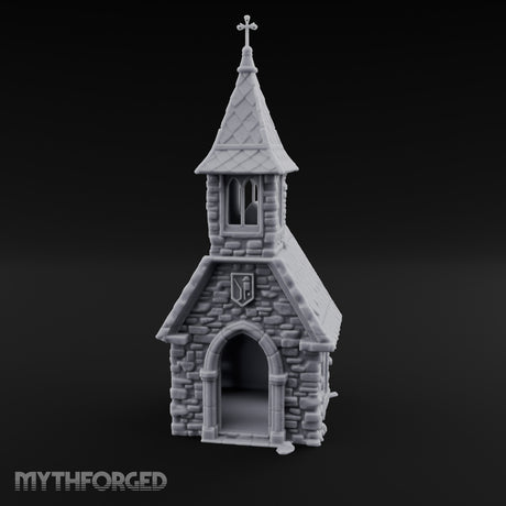 Cross-Pinnacled Diamond-Slated Stone Chapel Miniature for Dungeons and Dragons, Pathfinder or other TTRPGs