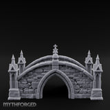 Cross-Pinnacled Spire-Flanked Gothic Stone Bridge Miniature for Dungeons and Dragons, Pathfinder or other TTRPGs
